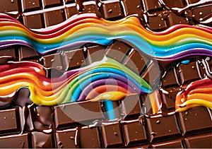 Chocolate bar melts and flows into a rainbow