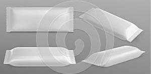 Chocolate bar pack mockup. White candy wrapper