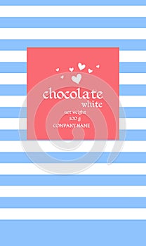 Chocolate Bar Package Design with abstact marine striped background and white hearts on red square