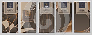 Chocolate bar packaging mock up set. elements,labels,icon,frames, for design of luxury products.Made with golden foil.Isolated on