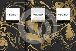 Chocolate bar packaging set. Trendy luxury product branding template with label pattern for packaging