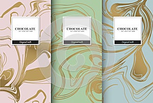 Chocolate bar packaging set. Trendy luxury product branding template with label pattern for packaging
