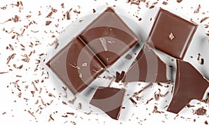 Chocolate bar with pieces of chocolate. Top view