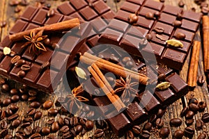 chocolate bar and spices