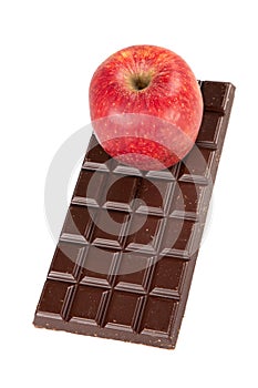 Chocolate bar with sweet red apple concept of diet health nutrition