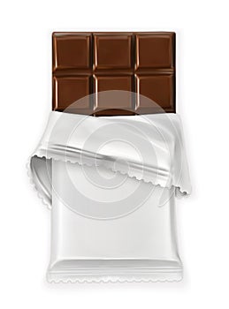 Chocolate bar, white polyethylene wrap