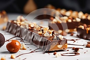 Chocolate bars caramel nuts. Generate Ai