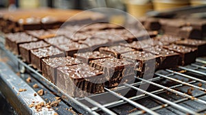 Chocolate Bars Cooling on a Rack in a Factory