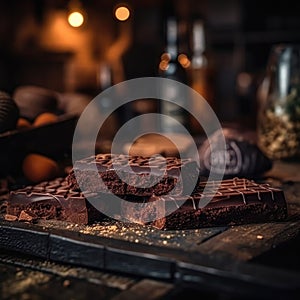 Chocolate Bars On Stone In Rustic Pub. Generative AI