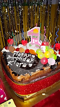 Chocolate Birthday cake for daughter& x27;s first birthday.