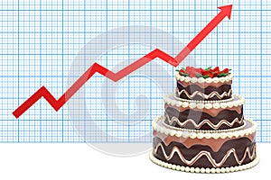 Chocolate Birthday Cake with growing chart. 3D