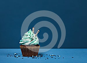 Chocolate Birthday Cupcake with Blue Icing