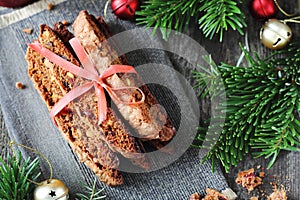 Bunch of Chocolate Biscotti with pistachios and cranberries photo