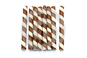 Chocolate biscuit stick straw isolated on white background