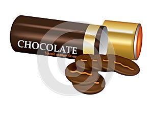 Chocolate biscuit in upright cylinder tube