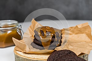 Chocolate biscuits with caramel