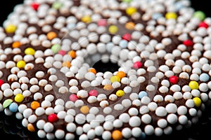 Chocolate biscuits rings on black background