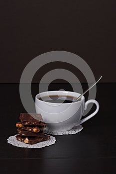 Chocolate, Black Coffee In White Cup