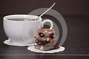 Chocolate, Black Coffee In White Cup