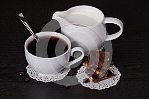 Chocolate, Black Coffee In White Cup