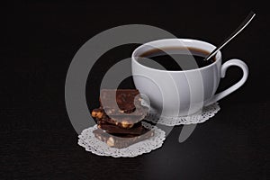 Chocolate, Black Coffee In White Cup
