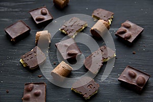 Chocolate on black the old table