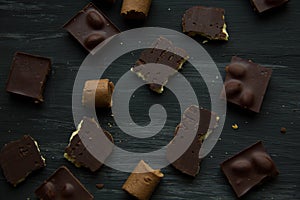 Chocolate on black the old table