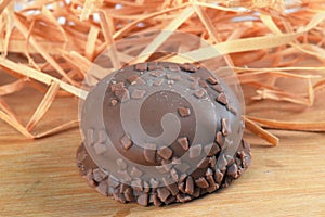 chocolate bonbon with dulce de leche delicious caramel sugar filling isolated caloric