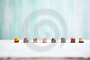 chocolate bonbons in a glossy row