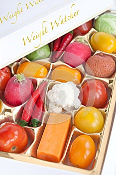 Chocolate box with vegetable and fruit contents