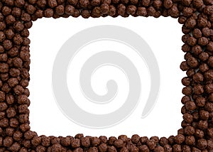 Chocolate breakfast cereal texture, close up, top view