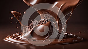 chocolate on a brown background, liquid chocolate on abstract backgroumd, pouring chocolate on brown background