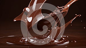 chocolate on a brown background, liquid chocolate on abstract backgroumd, pouring chocolate on brown background photo