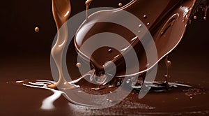 chocolate on a brown background, liquid chocolate on abstract backgroumd, pouring chocolate on brown background photo