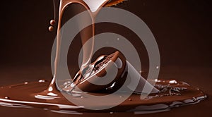 chocolate on a brown background, liquid chocolate on abstract backgroumd, pouring chocolate on brown background photo