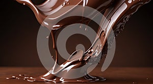 chocolate on a brown background, liquid chocolate on abstract backgroumd, pouring chocolate on brown background photo