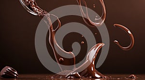 chocolate on a brown background, liquid chocolate on abstract backgroumd, pouring chocolate on brown background photo