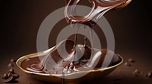 chocolate on a brown background, liquid chocolate on abstract backgroumd, pouring chocolate on brown background