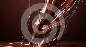 chocolate on a brown background, liquid chocolate on abstract backgroumd, pouring chocolate on brown background photo