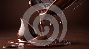 chocolate on a brown background, liquid chocolate on abstract backgroumd, pouring chocolate on brown background