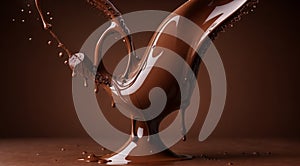 chocolate on a brown background, liquid chocolate on abstract backgroumd, pouring chocolate on brown background photo