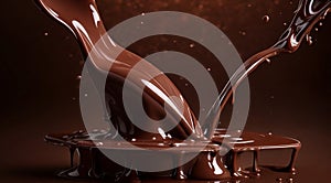 chocolate on a brown background, liquid chocolate on abstract backgroumd, pouring chocolate on brown background