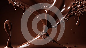 chocolate on a brown background, liquid chocolate on abstract backgroumd, pouring chocolate on brown background