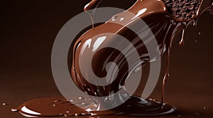 chocolate on a brown background, liquid chocolate on abstract backgroumd, pouring chocolate on brown background