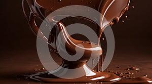 chocolate on a brown background, liquid chocolate on abstract backgroumd, pouring chocolate on brown background photo