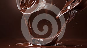 chocolate on a brown background, liquid chocolate on abstract backgroumd, pouring chocolate on brown background photo