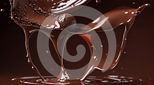 chocolate on a brown background, liquid chocolate on abstract backgroumd, pouring chocolate on brown background