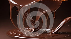 chocolate on a brown background, liquid chocolate on abstract backgroumd, pouring chocolate on brown background photo