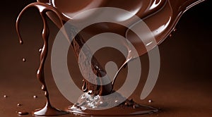 chocolate on a brown background, liquid chocolate on abstract backgroumd, pouring chocolate on brown background