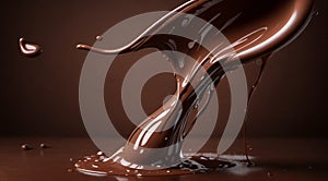 chocolate on a brown background, liquid chocolate on abstract backgroumd, pouring chocolate on brown background